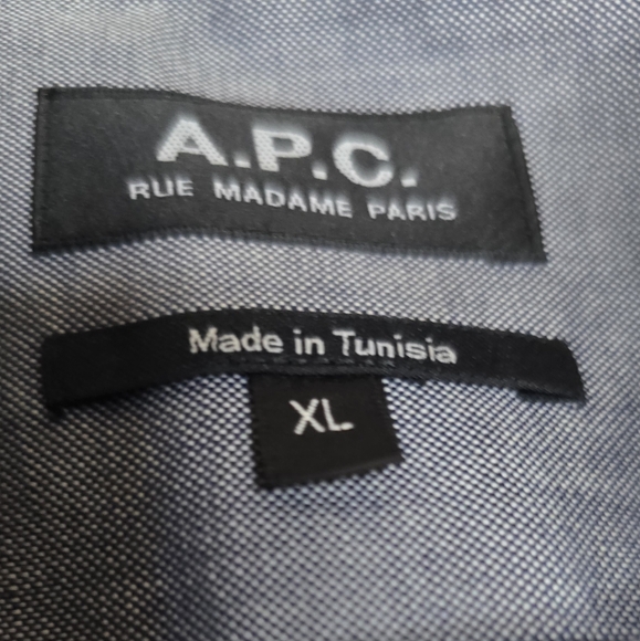 A.P.C. Dress Shirt Buttun Up Collar Blue Oxford Cut Long-sleeved Buttons On Cuff - Picture 2 of 11